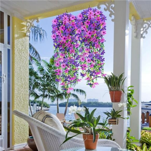 Artificial Hanging Flowers Outdoor Daisy Vines Eucalyptus Porch Decor Set - Picture 5 of 8